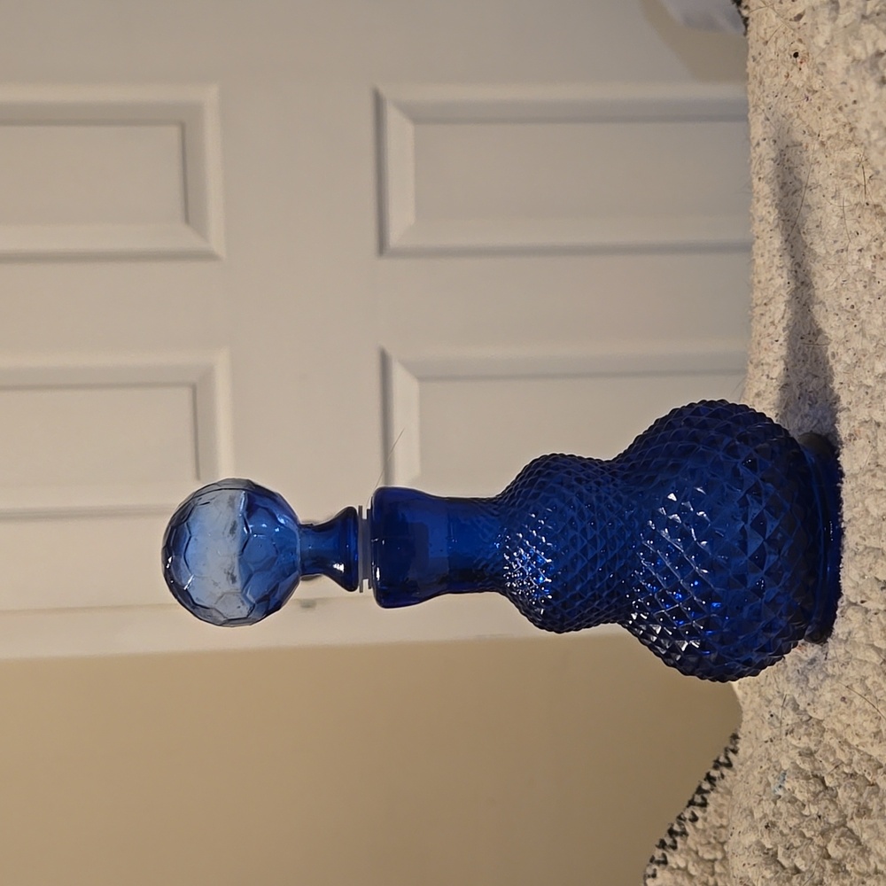 Blue Textured Glass Bottle with Stopper
